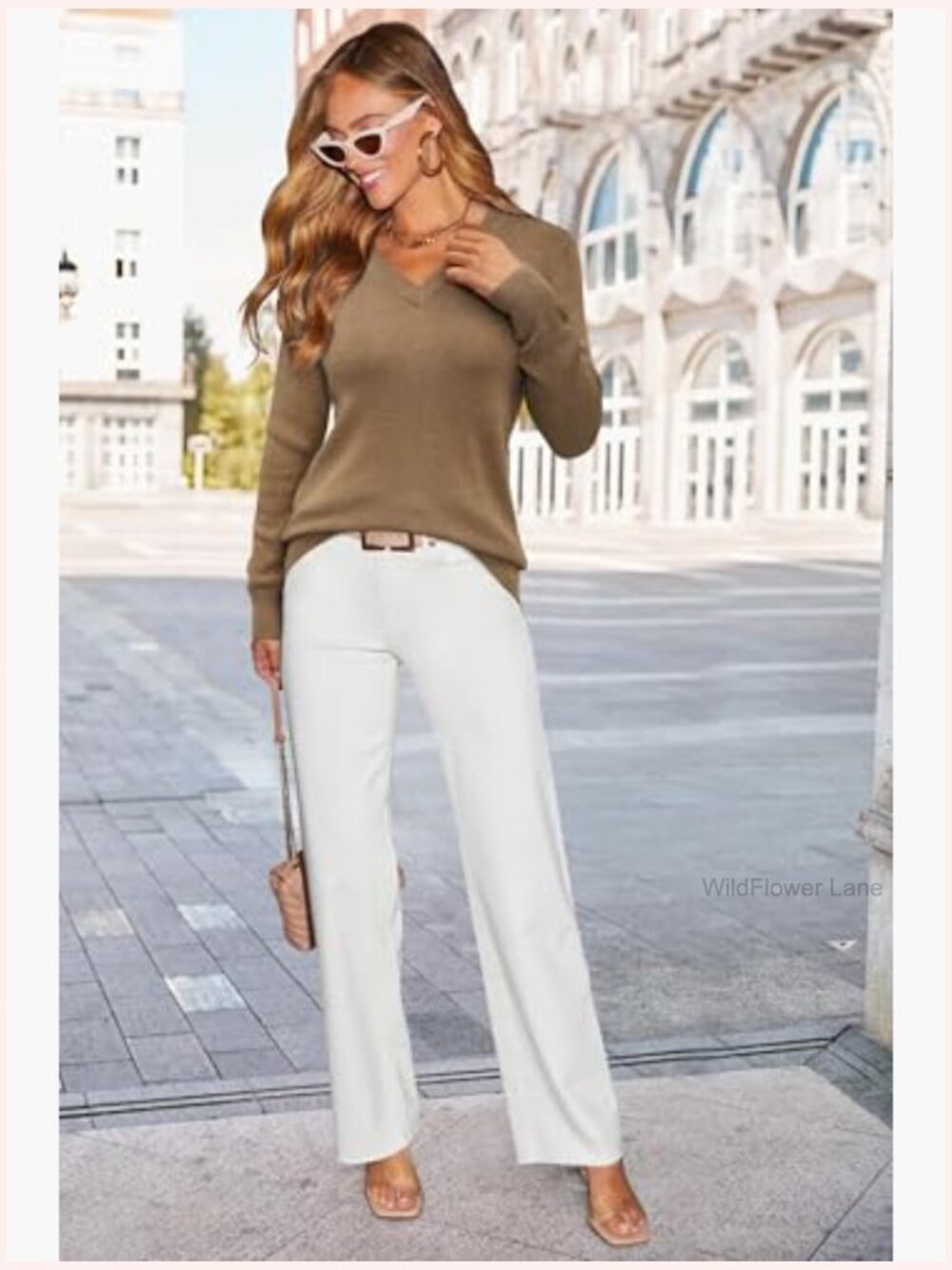Women's Wool Blend V-Neck Pullover Sweater Loose Fit Long Sleeve - Picture 5 of 6